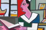 imagen generada con DALL·E Picasso-style painting of a school nurse studying in a library